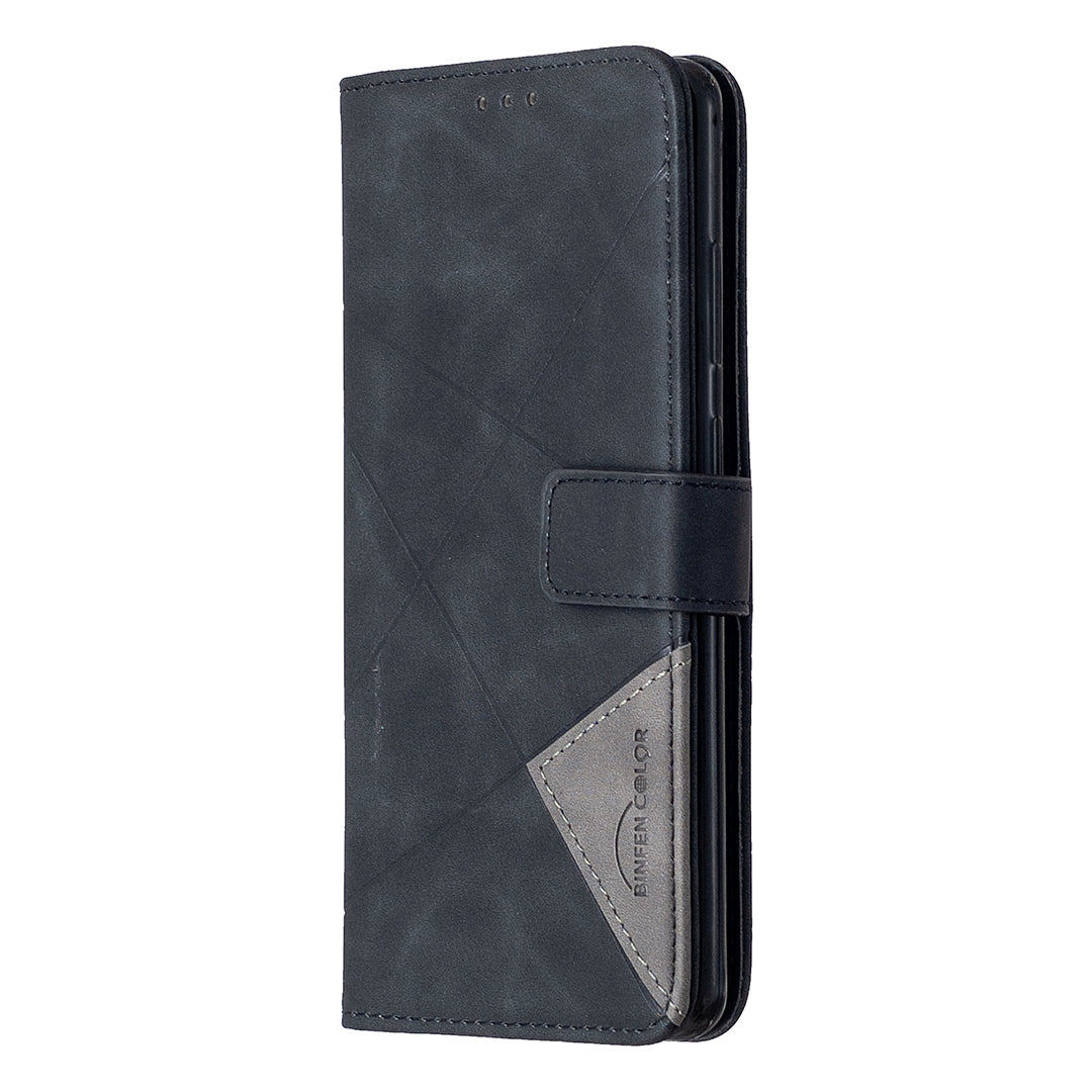 BF05 Leather Case Geometric Texture Wallet Stand Phone Shell for Samsung Galaxy S20 Ultra - Black