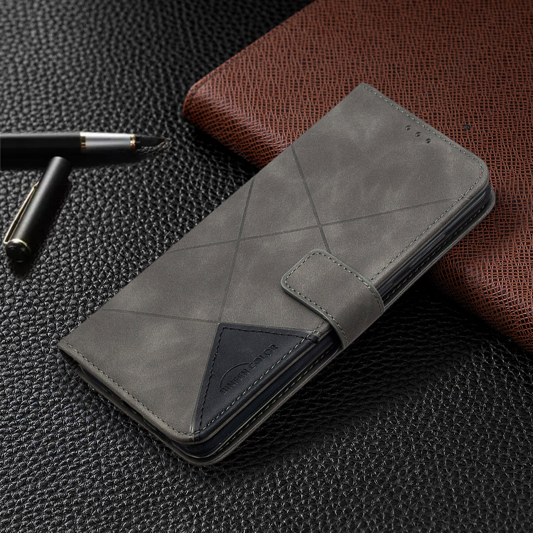 BF05 Leather Case Geometric Texture Wallet Stand Phone Shell for Samsung Galaxy S20 Ultra - Grey