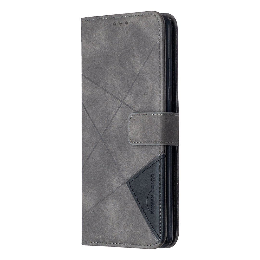 BF05 Leather Case Geometric Texture Wallet Stand Phone Shell for Samsung Galaxy S20 Ultra - Grey