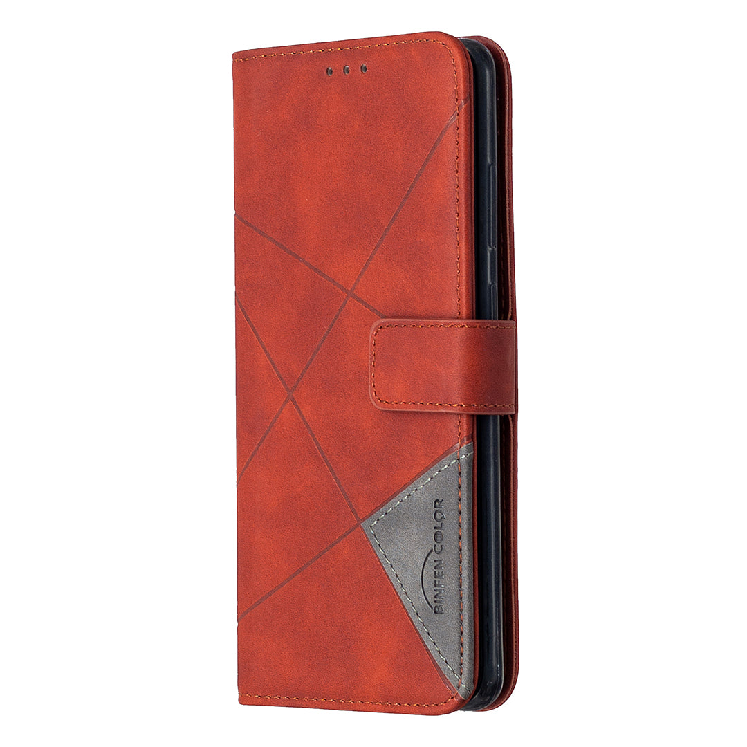 BF05 Leather Case Geometric Texture Wallet Stand Phone Shell for Samsung Galaxy S20 Ultra - Orange