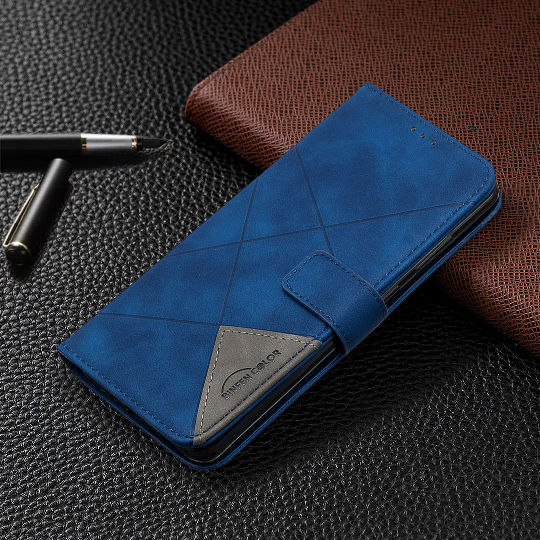 BF05 Leather Case Geometric Texture Wallet Stand Phone Shell for Samsung Galaxy S20 Ultra - Blue