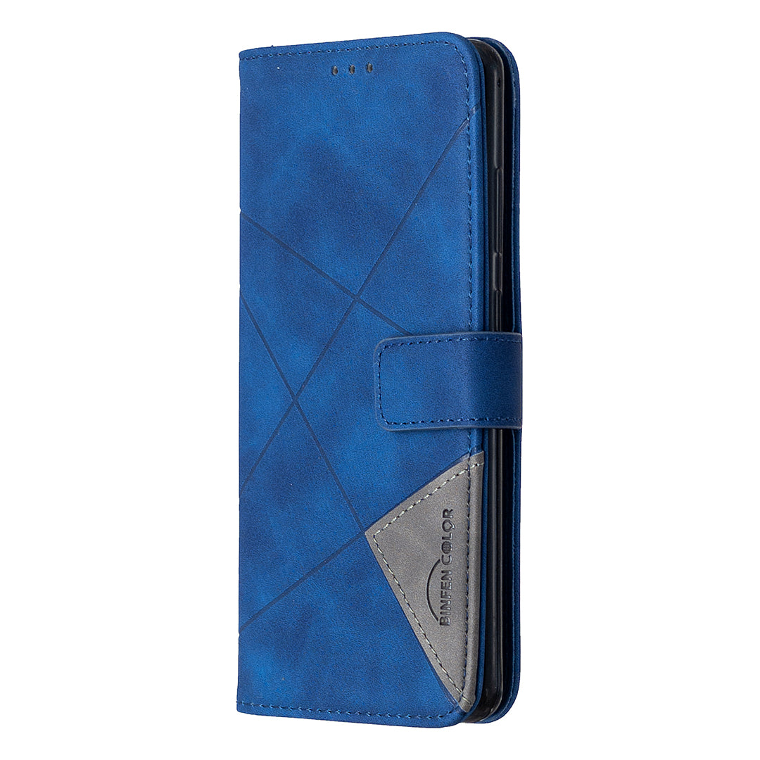 BF05 Leather Case Geometric Texture Wallet Stand Phone Shell for Samsung Galaxy S20 Ultra - Blue