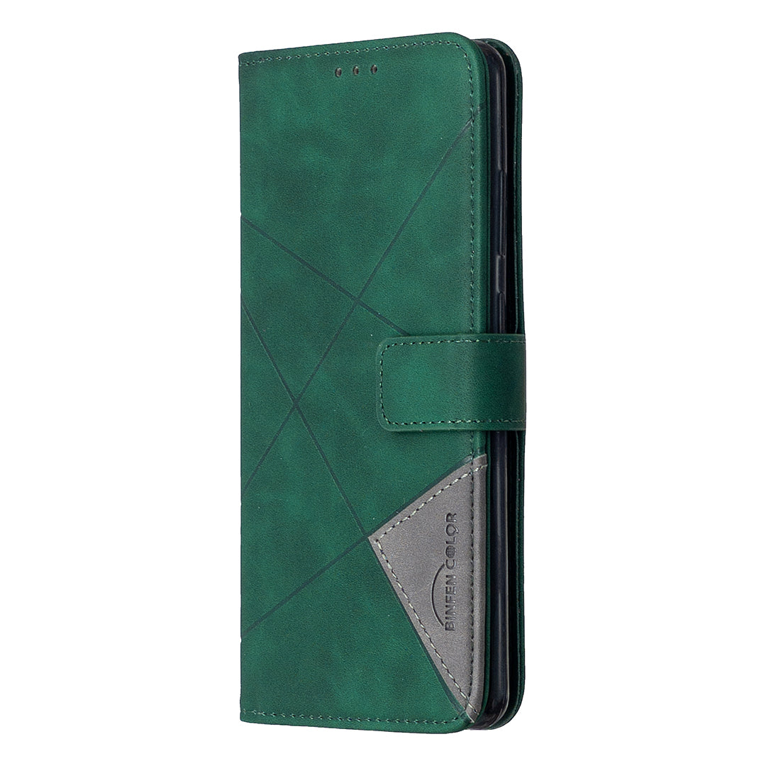 BF05 Leather Case Geometric Texture Wallet Stand Phone Shell for Samsung Galaxy S20 Ultra - Green