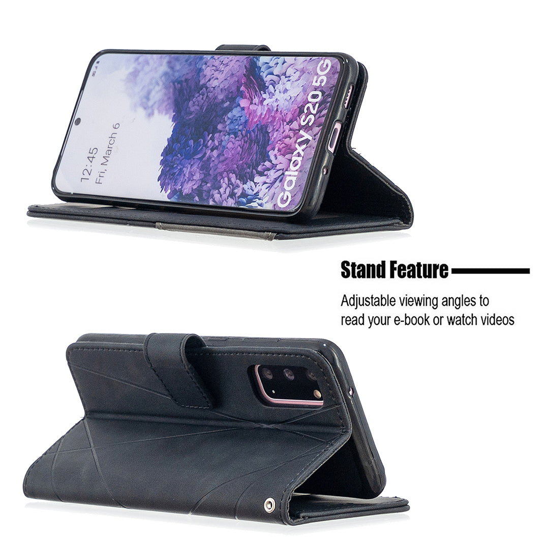 BF05 Style Geometric Texture Leather Cover for Samsung Galaxy S20 4G/S20 5G - Black