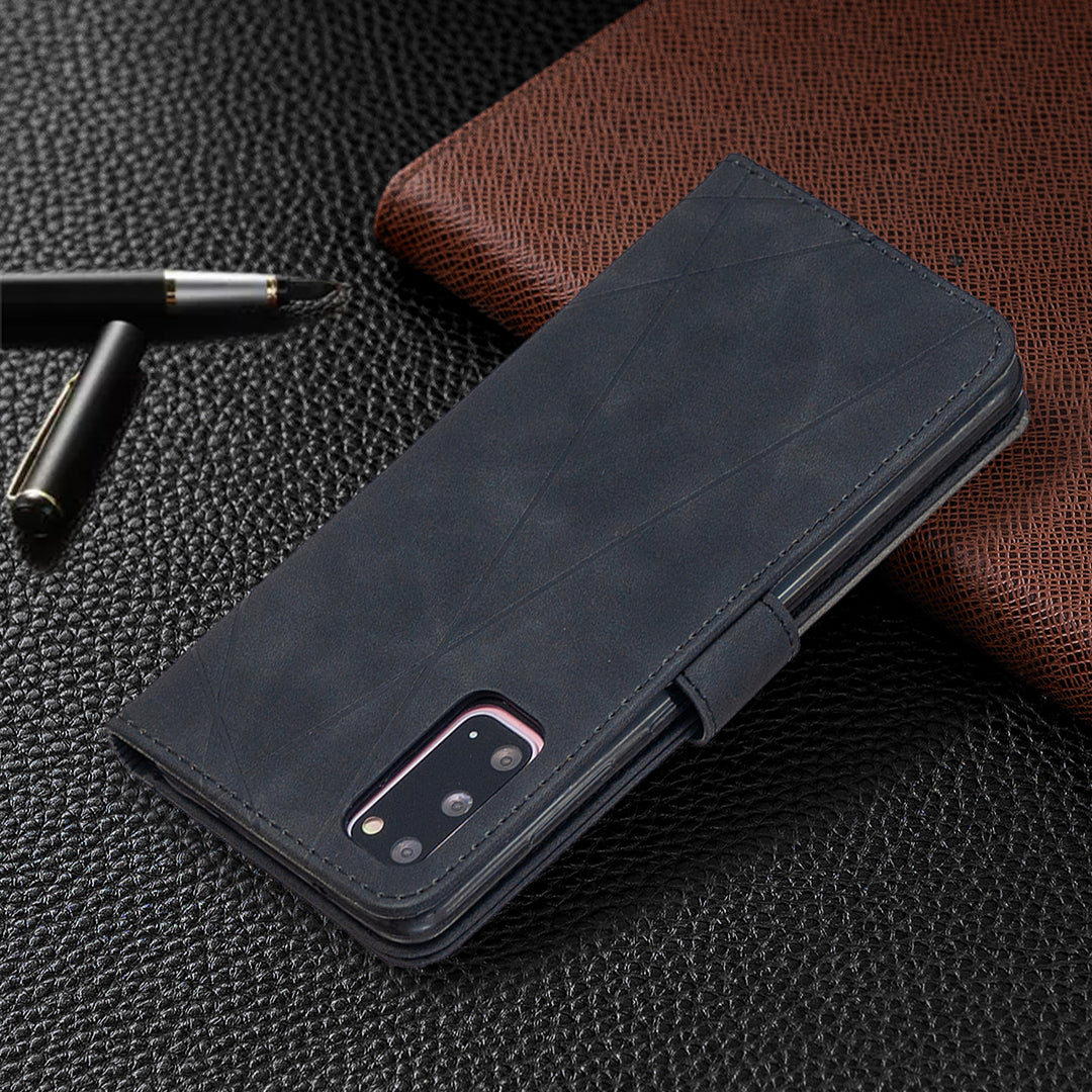 BF05 Style Geometric Texture Leather Cover for Samsung Galaxy S20 4G/S20 5G - Black