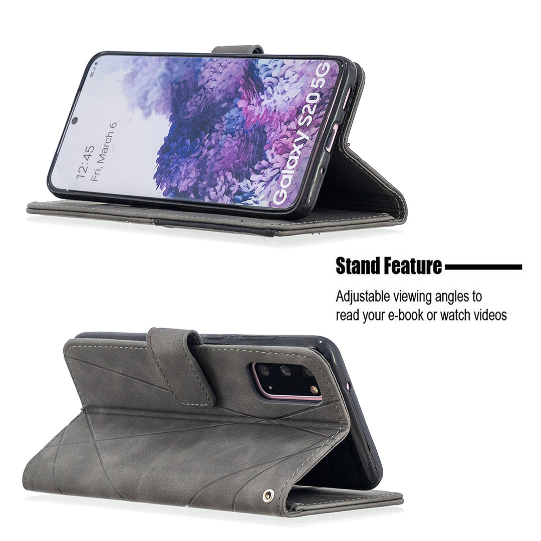 BF05 Style Geometric Texture Leather Cover for Samsung Galaxy S20 4G/S20 5G - Grey