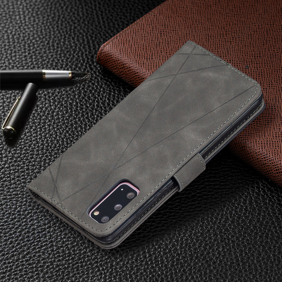 BF05 Style Geometric Texture Leather Cover for Samsung Galaxy S20 4G/S20 5G - Grey