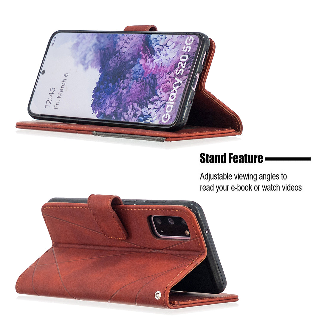 BF05 Style Geometric Texture Leather Cover for Samsung Galaxy S20 4G/S20 5G - Red