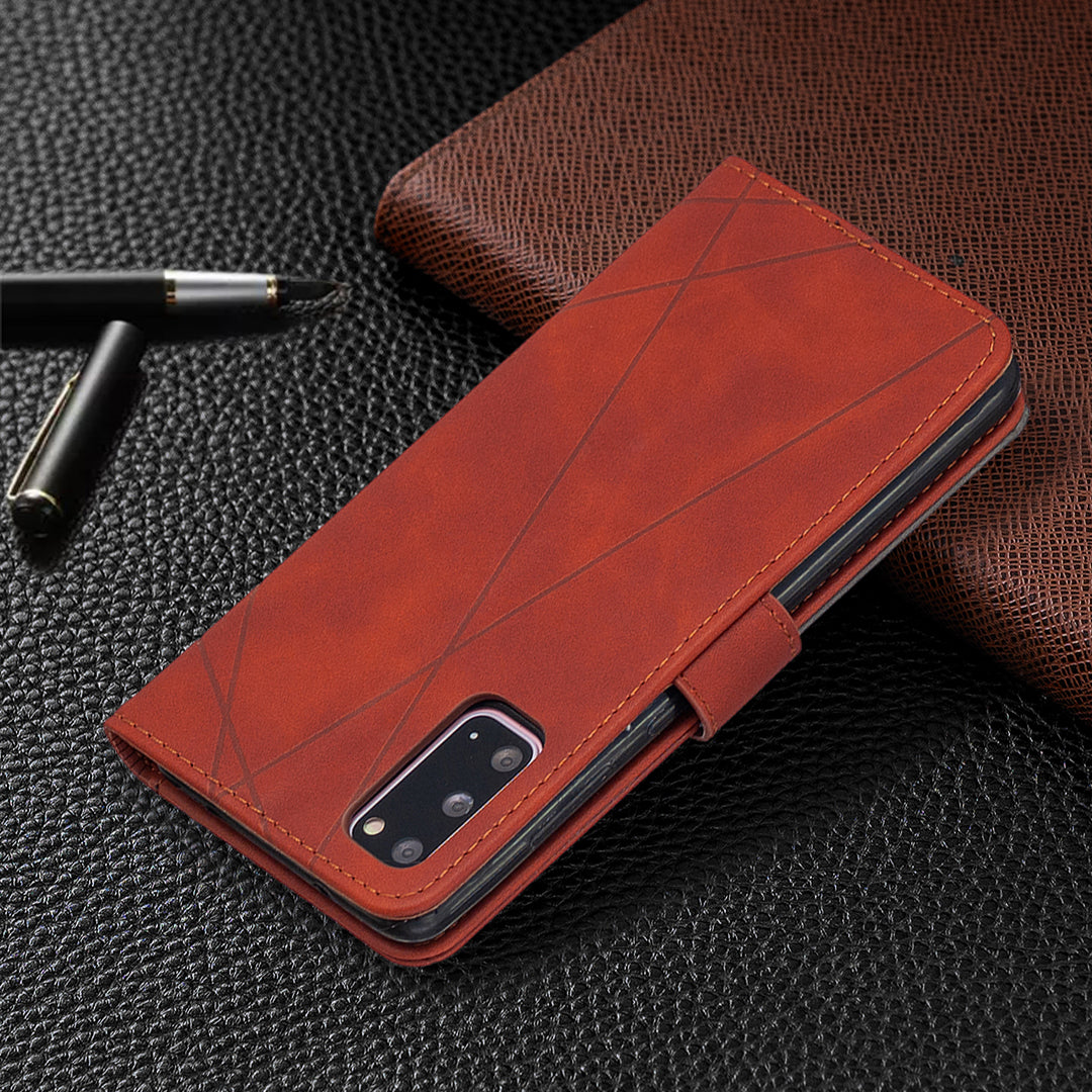 BF05 Style Geometric Texture Leather Cover for Samsung Galaxy S20 4G/S20 5G - Red