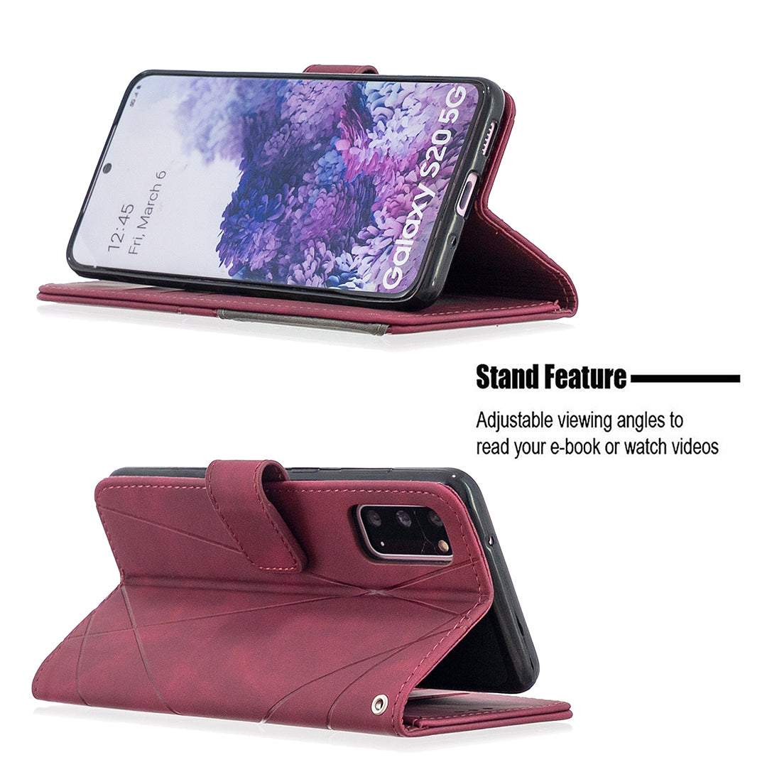 BF05 Style Geometric Texture Leather Cover for Samsung Galaxy S20 4G/S20 5G - Wine Red