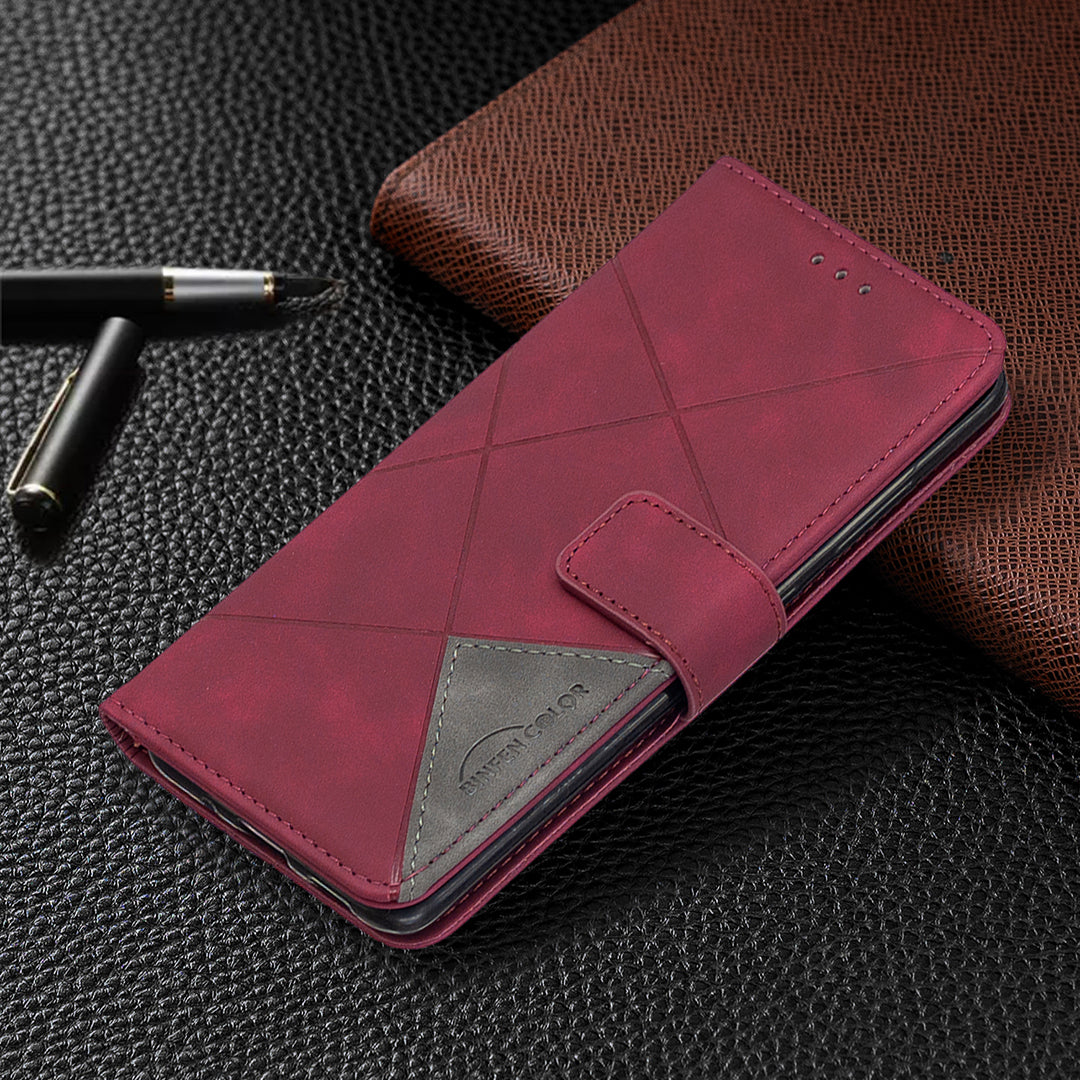 BF05 Style Geometric Texture Leather Cover for Samsung Galaxy S20 4G/S20 5G - Wine Red