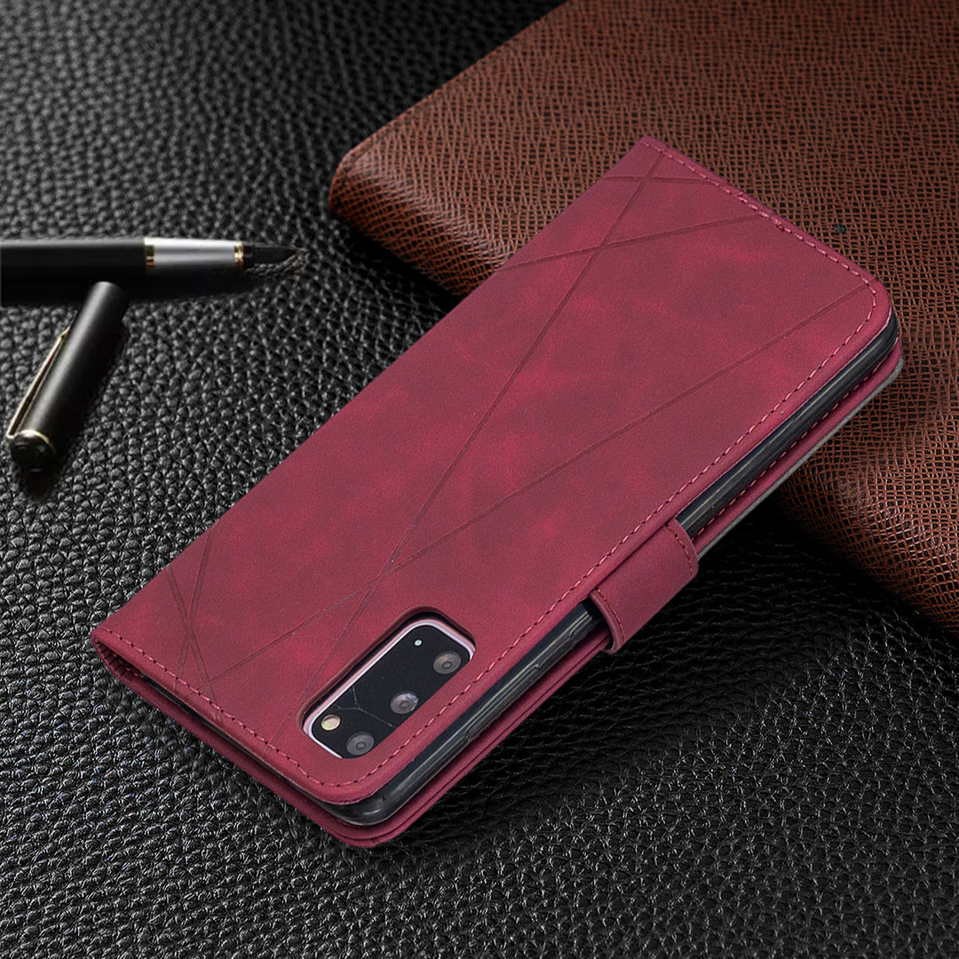 BF05 Style Geometric Texture Leather Cover for Samsung Galaxy S20 4G/S20 5G - Wine Red