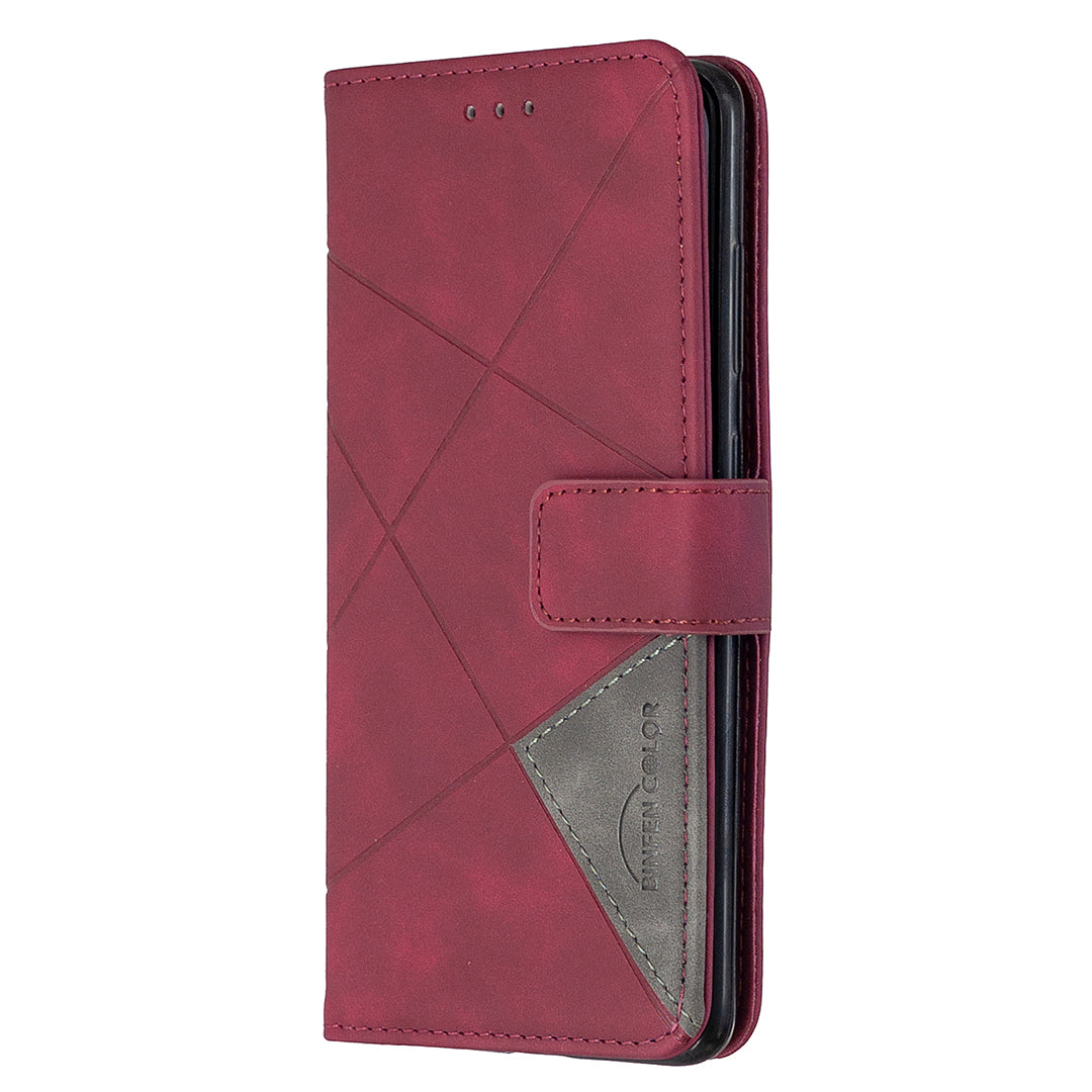 BF05 Style Geometric Texture Leather Cover for Samsung Galaxy S20 4G/S20 5G - Wine Red