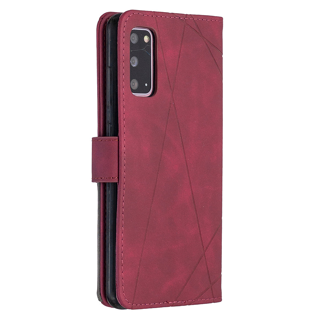 BF05 Style Geometric Texture Leather Cover for Samsung Galaxy S20 4G/S20 5G - Wine Red