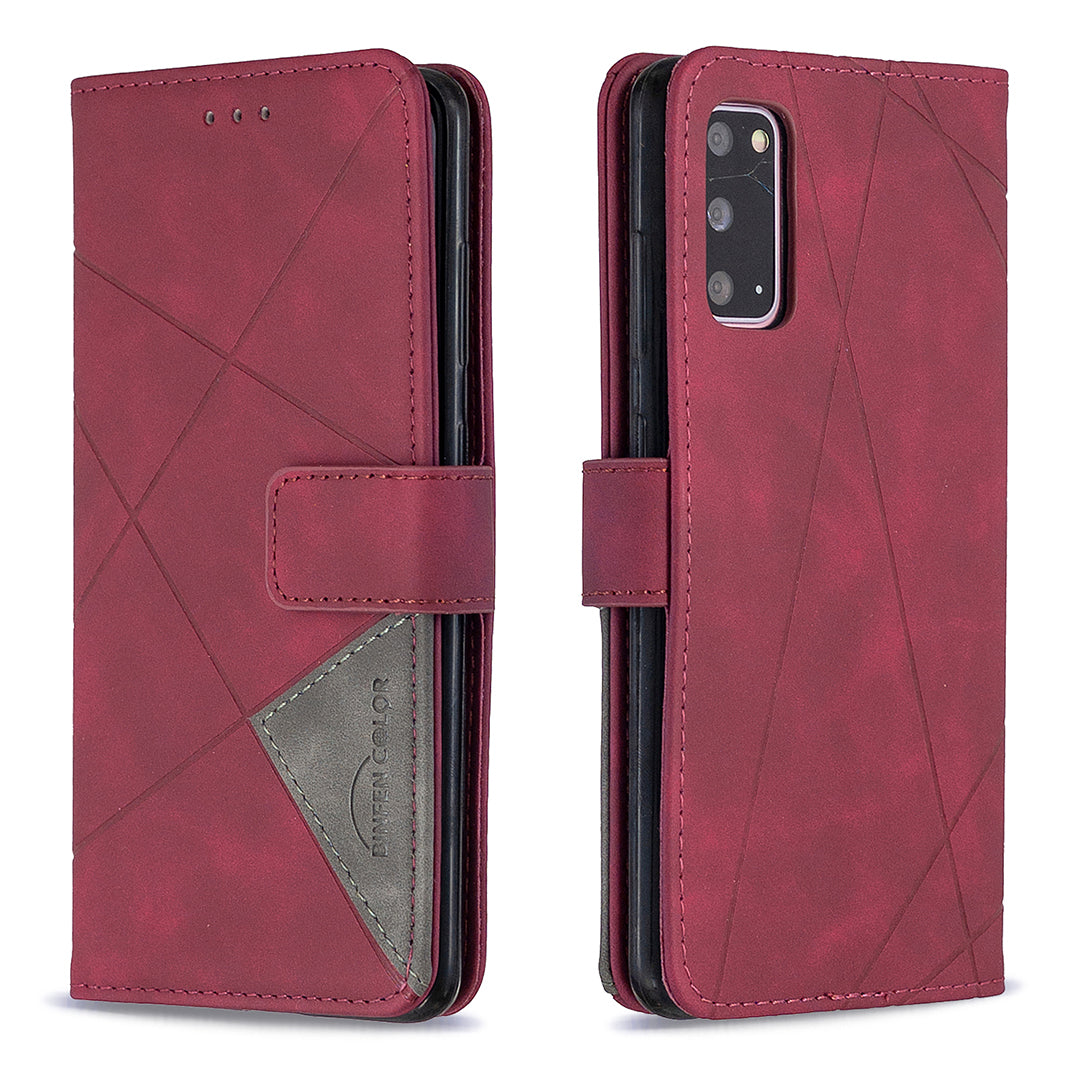 BF05 Style Geometric Texture Leather Cover for Samsung Galaxy S20 4G/S20 5G - Wine Red