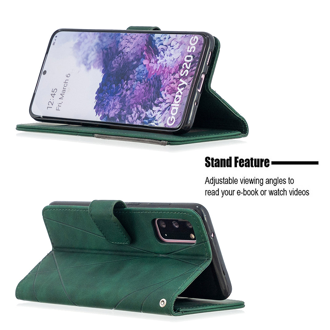 BF05 Style Geometric Texture Leather Cover for Samsung Galaxy S20 4G/S20 5G - Green