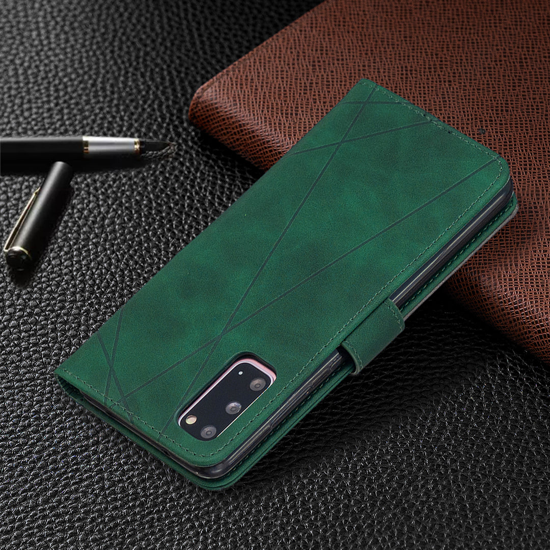 BF05 Style Geometric Texture Leather Cover for Samsung Galaxy S20 4G/S20 5G - Green