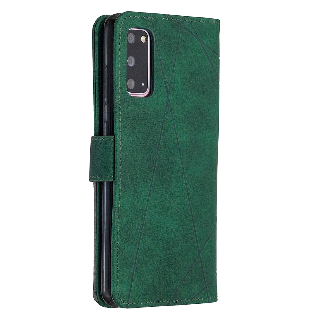 BF05 Style Geometric Texture Leather Cover for Samsung Galaxy S20 4G/S20 5G - Green