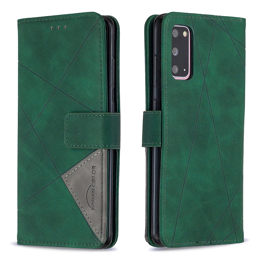 BF05 Style Geometric Texture Leather Cover for Samsung Galaxy S20 4G/S20 5G - Green