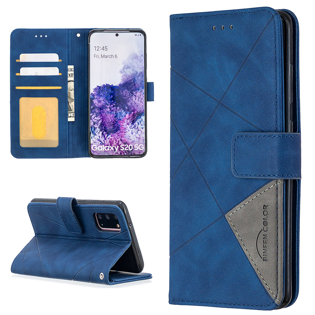 BF05 Style Geometric Texture Leather Cover for Samsung Galaxy S20 4G/S20 5G - Blue