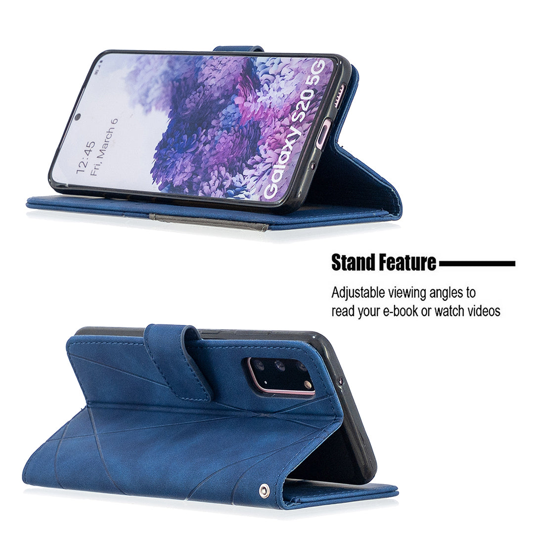 BF05 Style Geometric Texture Leather Cover for Samsung Galaxy S20 4G/S20 5G - Blue