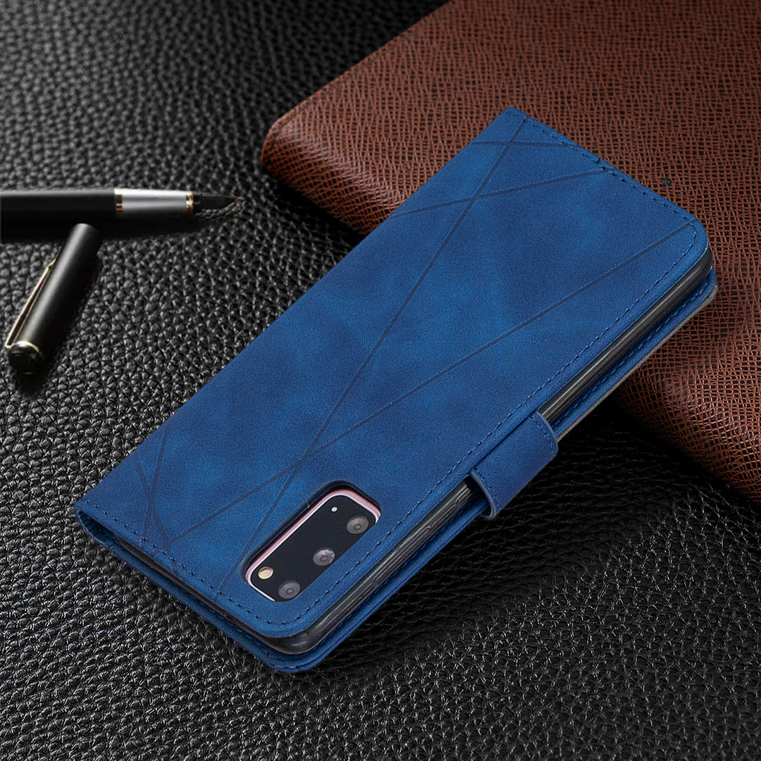 BF05 Style Geometric Texture Leather Cover for Samsung Galaxy S20 4G/S20 5G - Blue