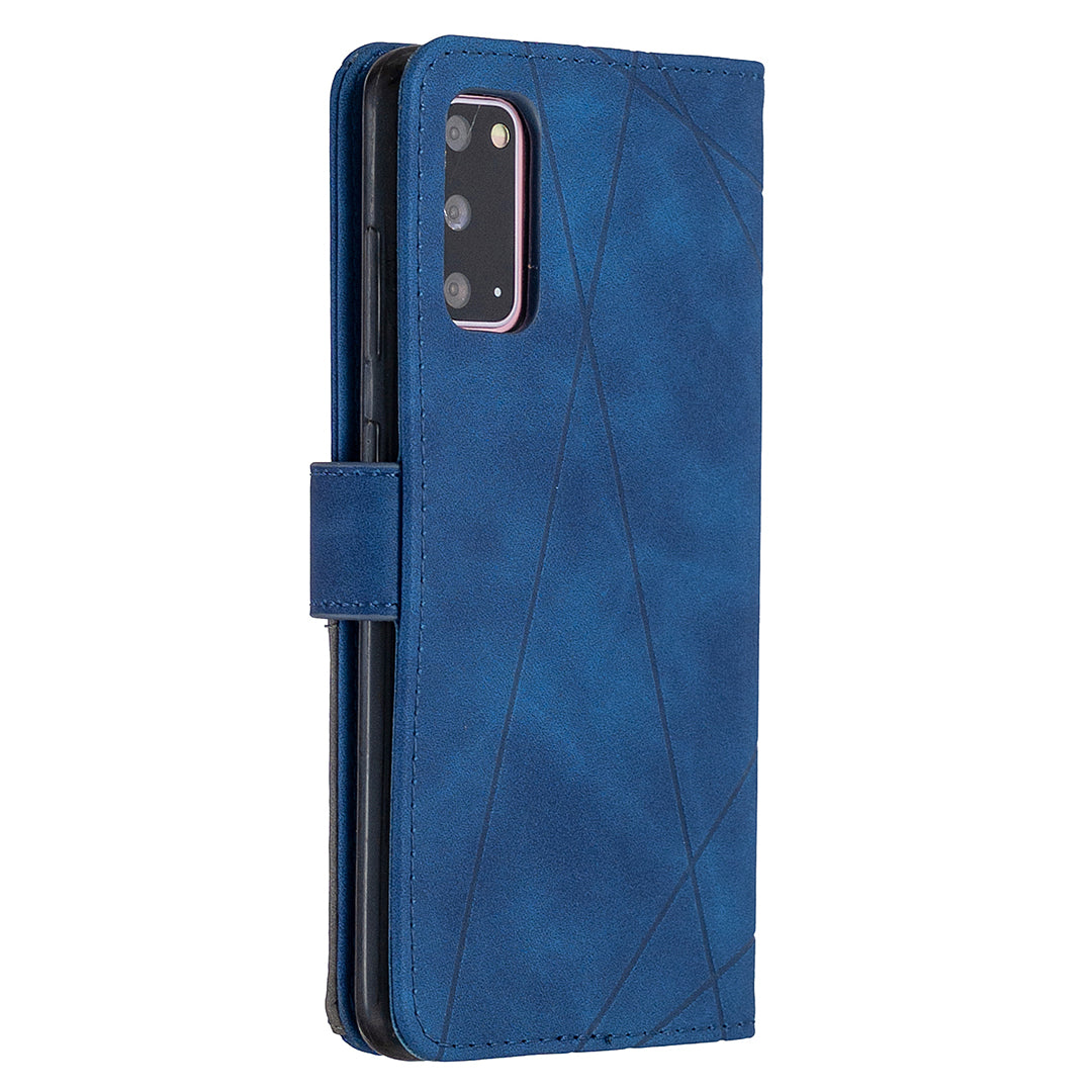 BF05 Style Geometric Texture Leather Cover for Samsung Galaxy S20 4G/S20 5G - Blue