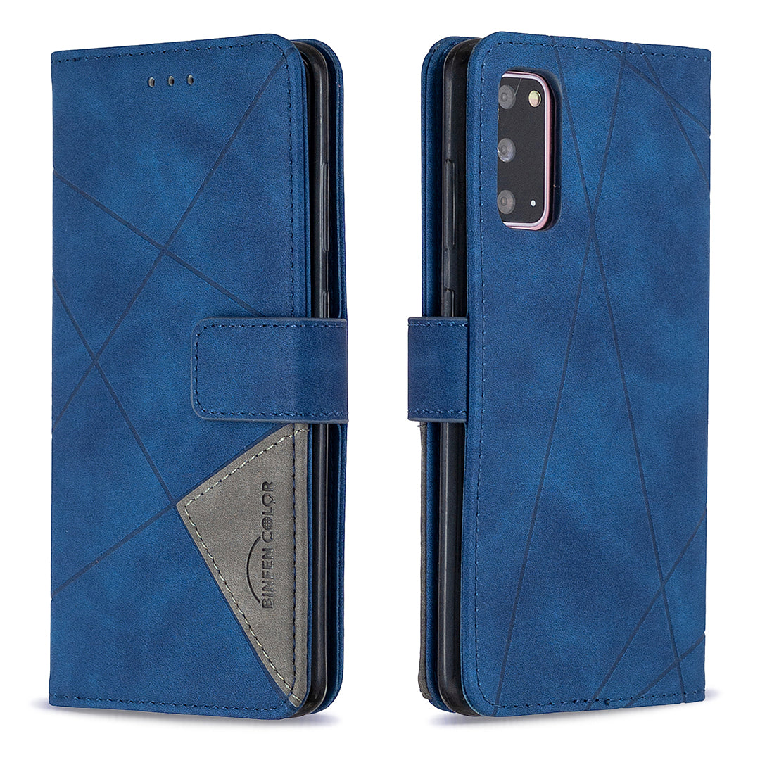 BF05 Style Geometric Texture Leather Cover for Samsung Galaxy S20 4G/S20 5G - Blue