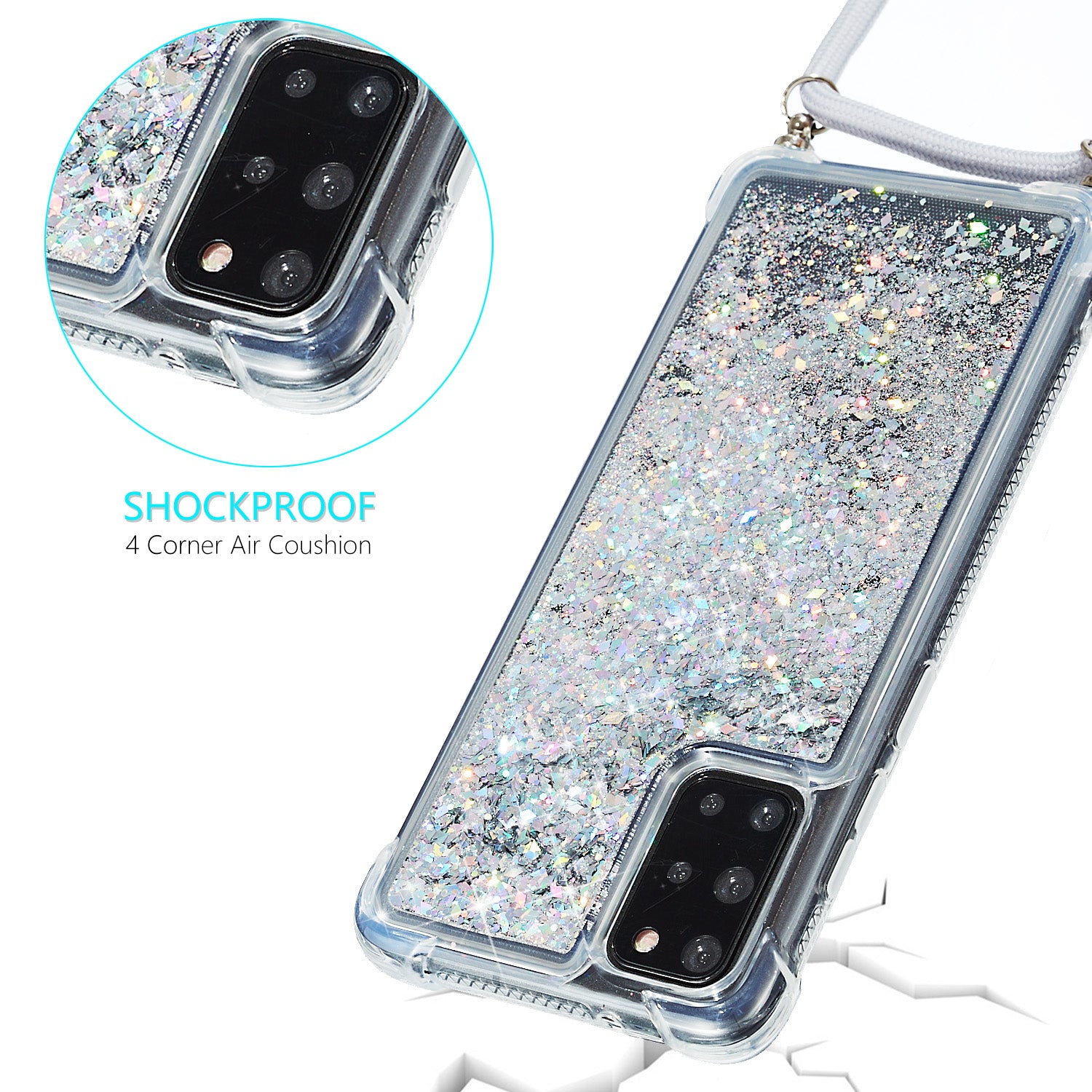 Glitter Powder Skin Quicksand Style TPU Back Case for Samsung Galaxy S20 Plus - White