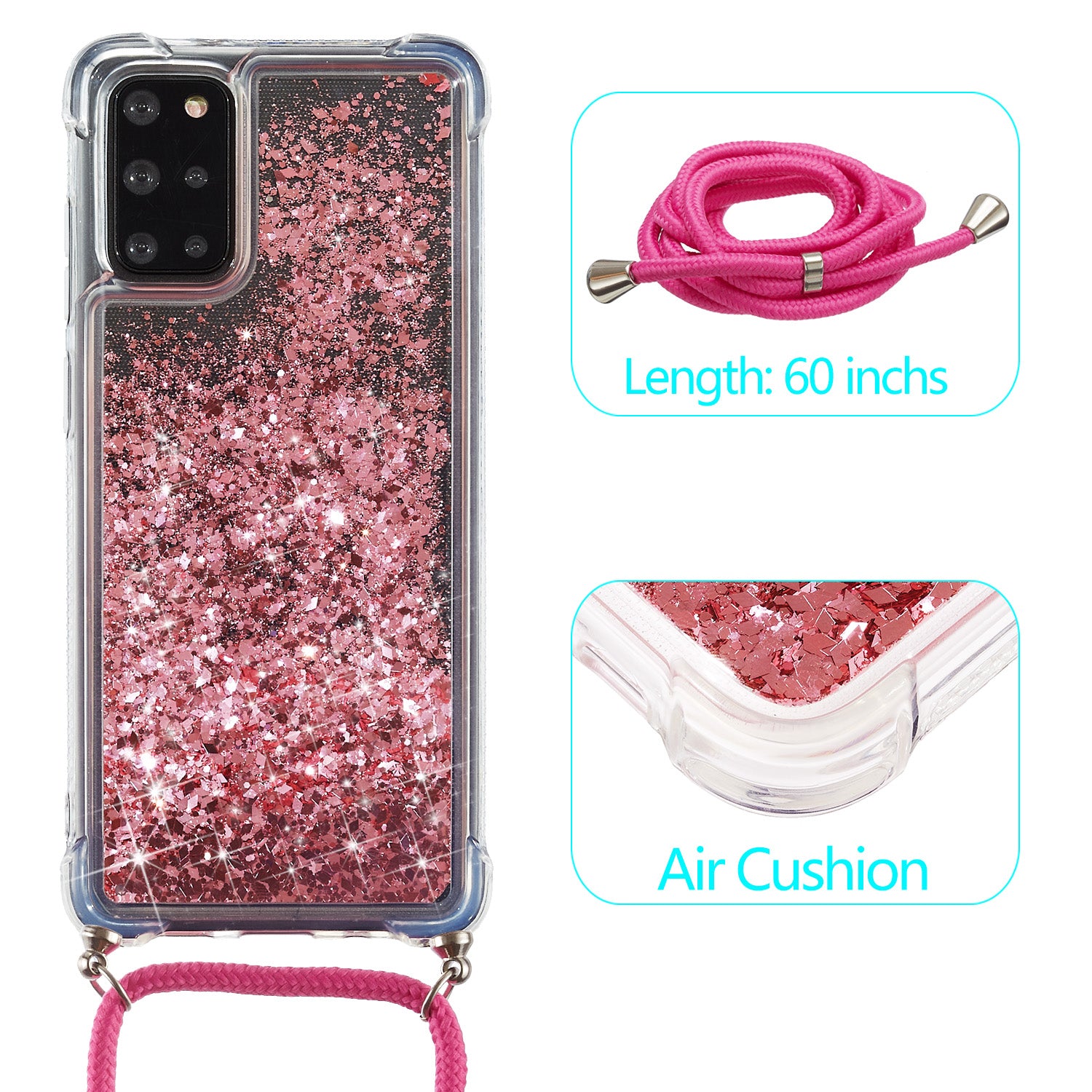 Glitter Powder Skin Quicksand Style TPU Back Case for Samsung Galaxy S20 Plus - Rose