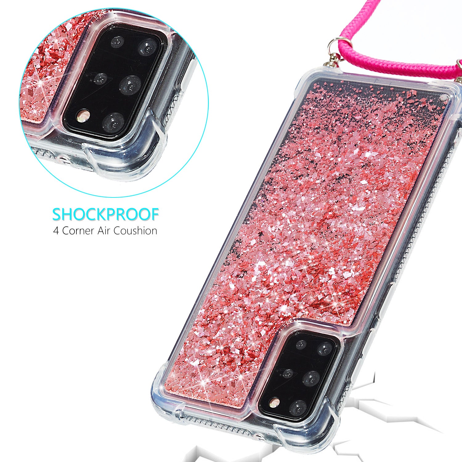 Glitter Powder Skin Quicksand Style TPU Back Case for Samsung Galaxy S20 Plus - Rose