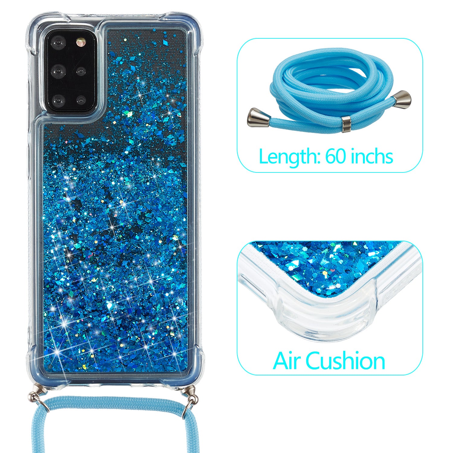 Glitter Powder Skin Quicksand Style TPU Back Case for Samsung Galaxy S20 Plus - Blue