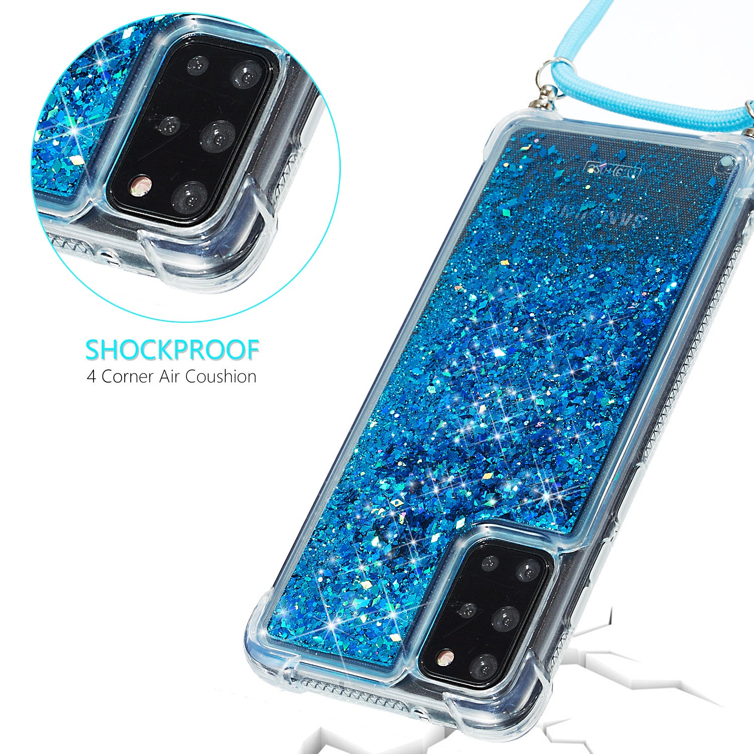 Glitter Powder Skin Quicksand Style TPU Back Case for Samsung Galaxy S20 Plus - Blue