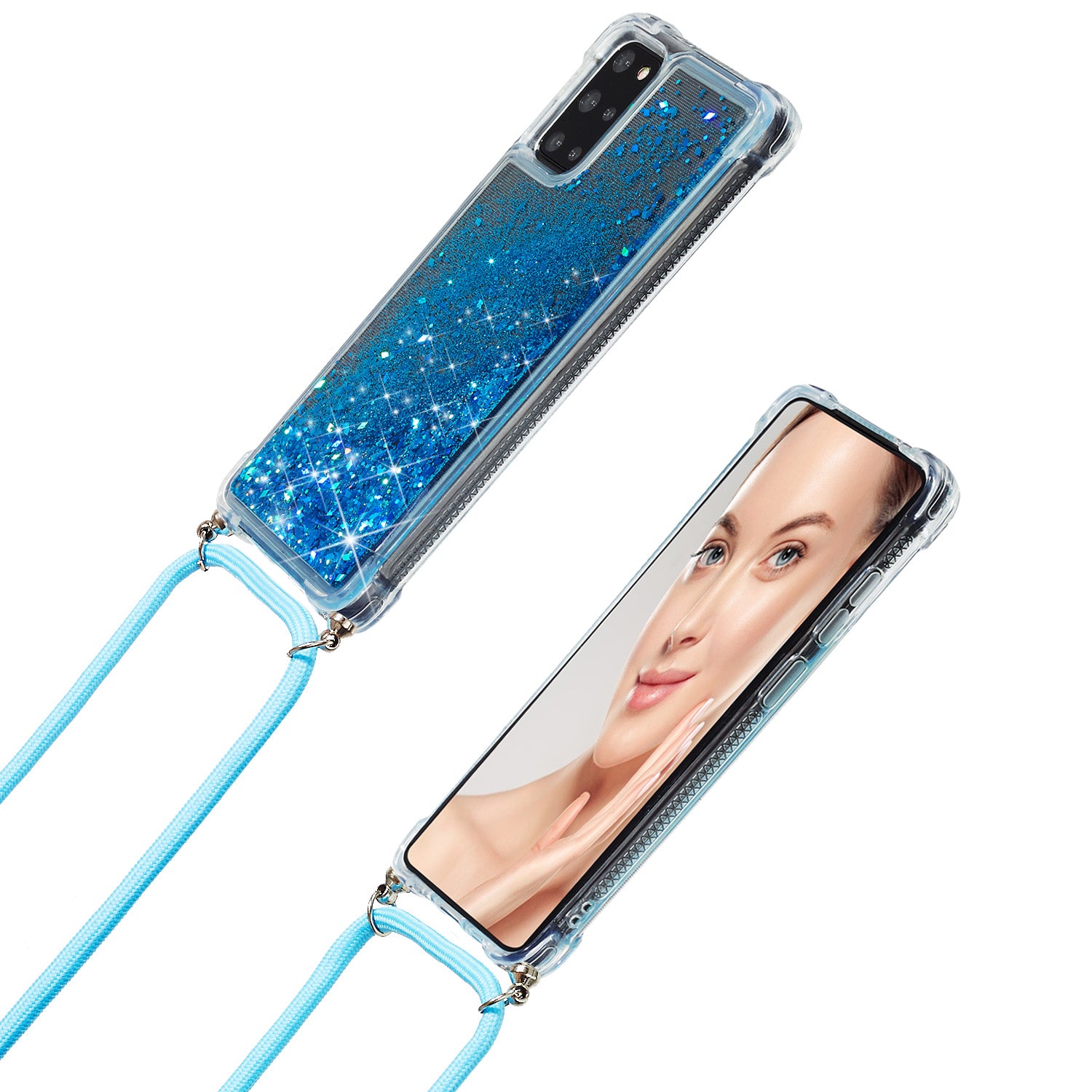 Glitter Powder Skin Quicksand Style TPU Back Case for Samsung Galaxy S20 Plus - Blue