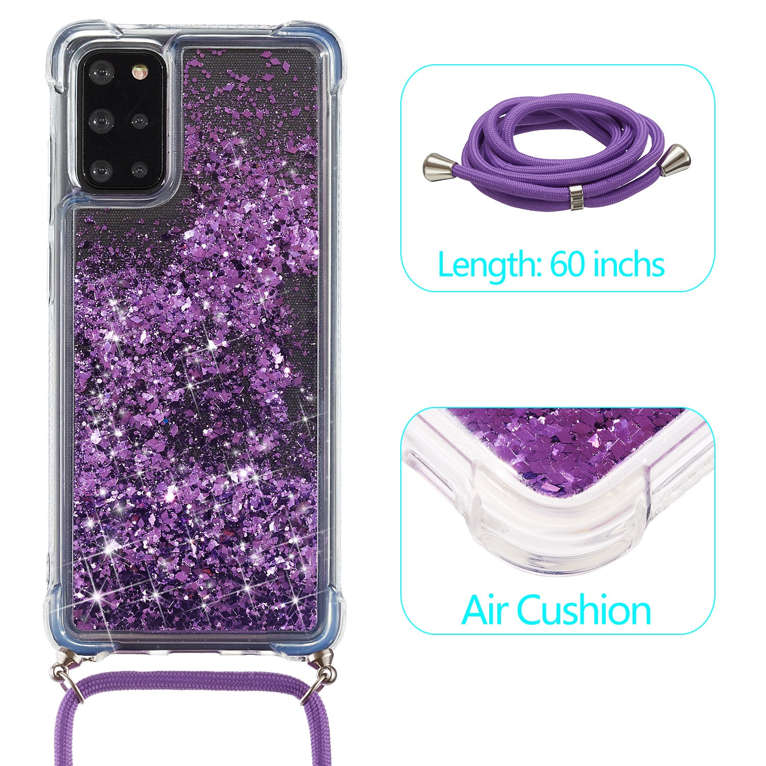 Glitter Powder Skin Quicksand Style TPU Back Case for Samsung Galaxy S20 Plus - Purple