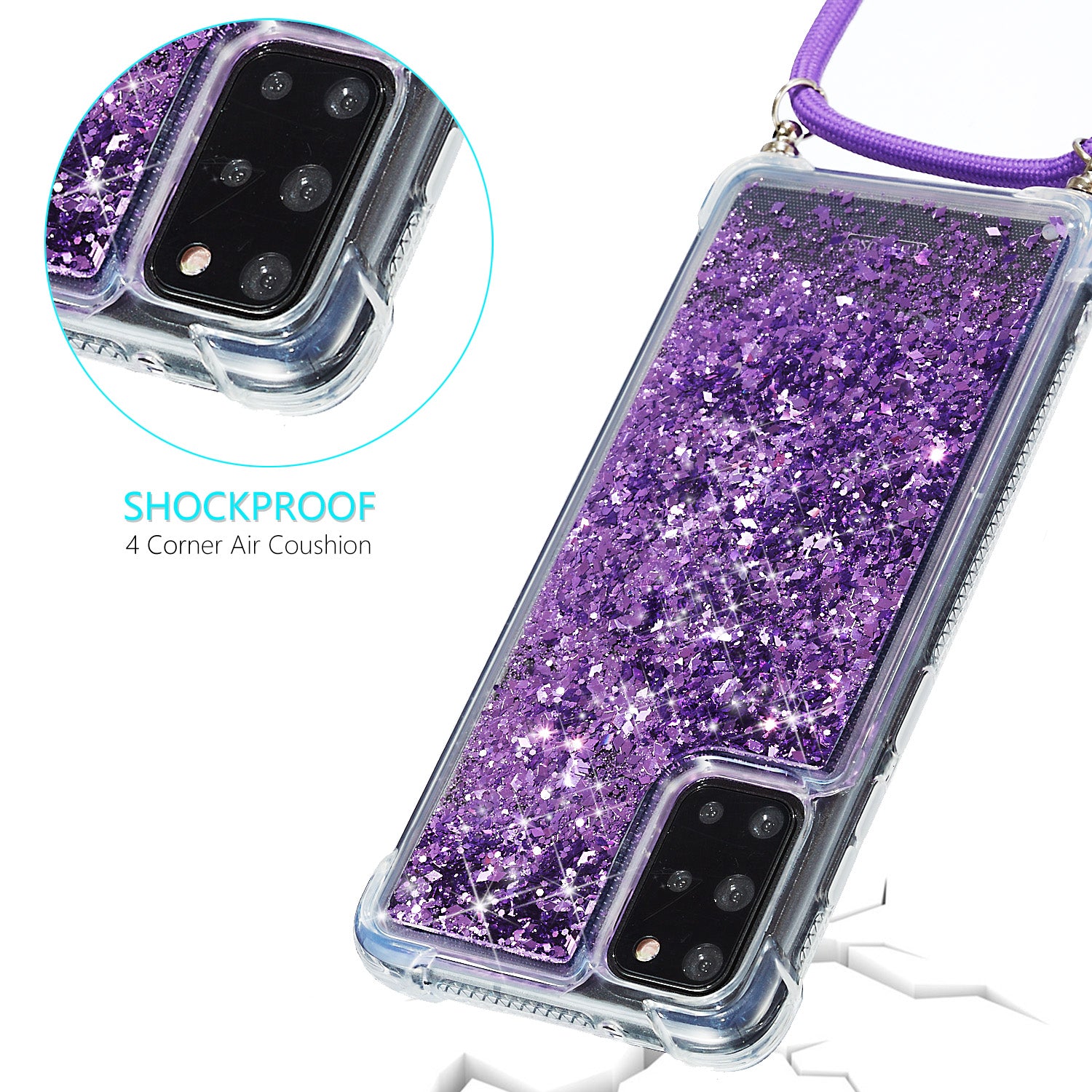 Glitter Powder Skin Quicksand Style TPU Back Case for Samsung Galaxy S20 Plus - Purple