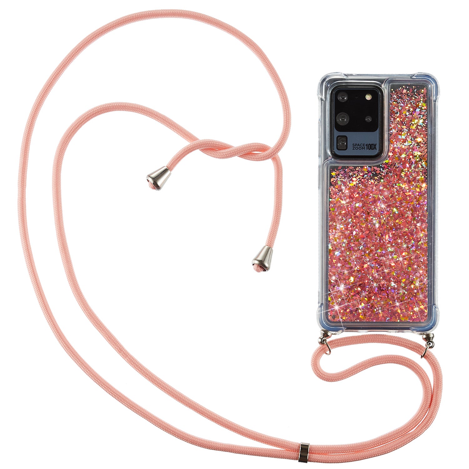 Glitter Powder Quicksand TPU Back Case with Lanyard for Samsung Galaxy S20 Ultra - Orange