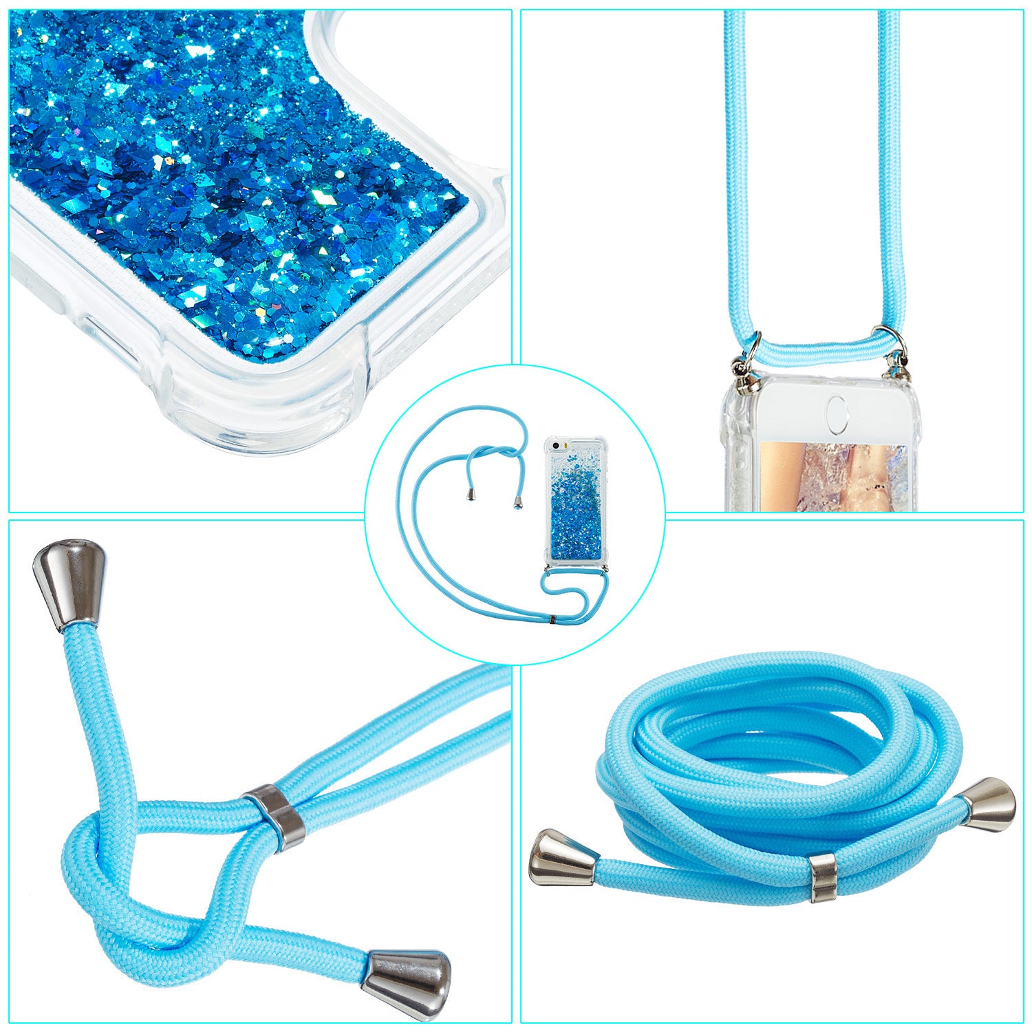 Glitter Powder Quicksand TPU Back Case with Lanyard for Samsung Galaxy S20 Ultra - Blue