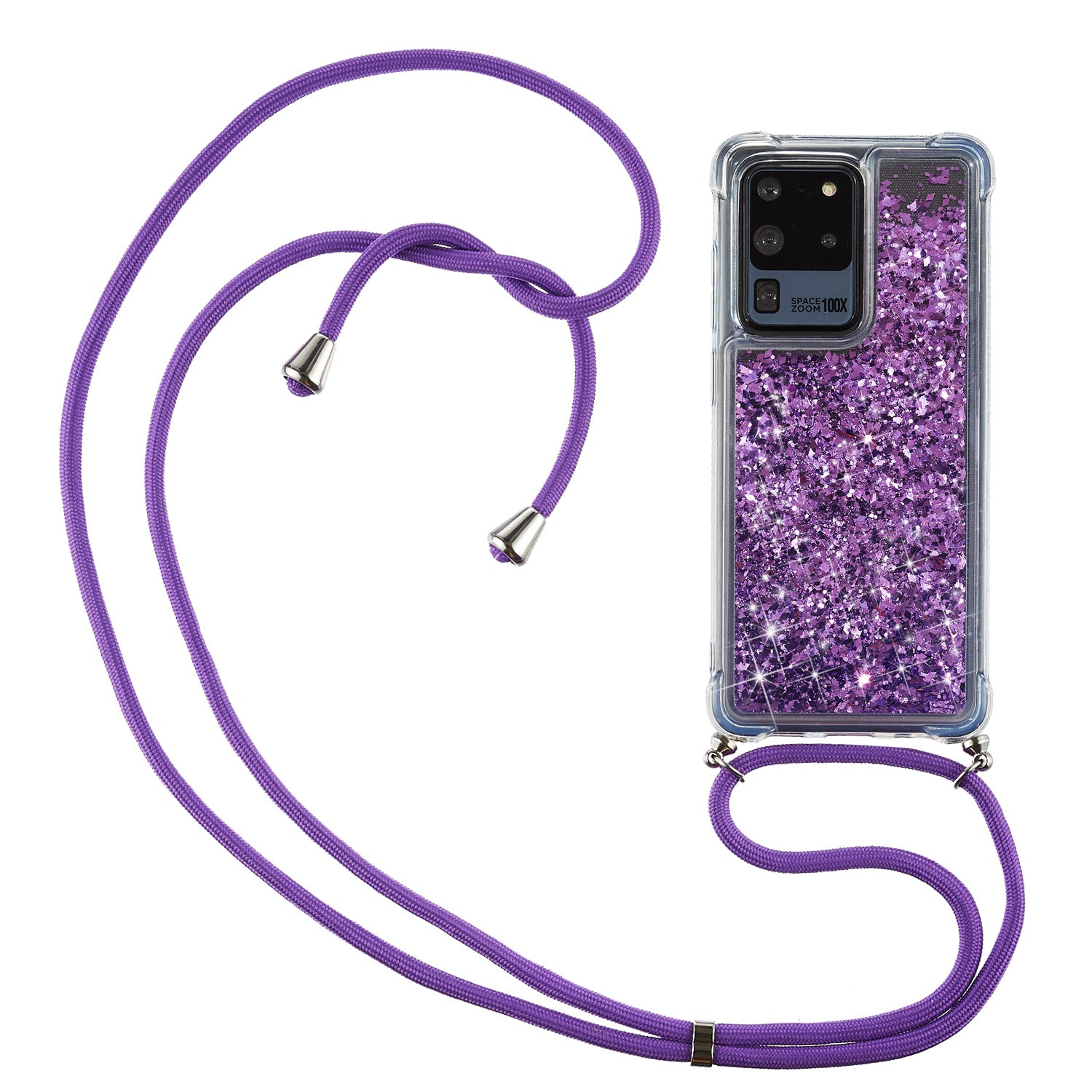 Glitter Powder Quicksand TPU Back Case with Lanyard for Samsung Galaxy S20 Ultra - Purple