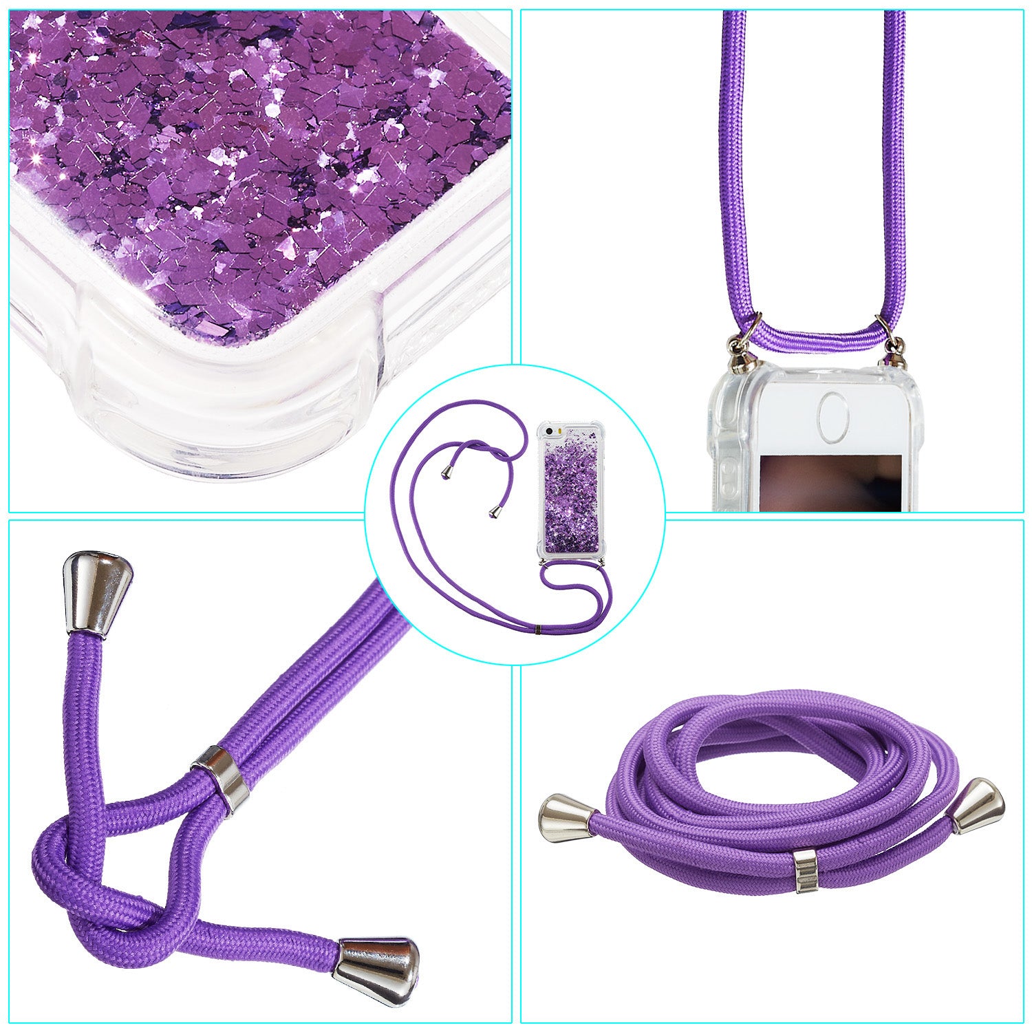 Glitter Powder Quicksand TPU Back Case with Lanyard for Samsung Galaxy S20 Ultra - Purple