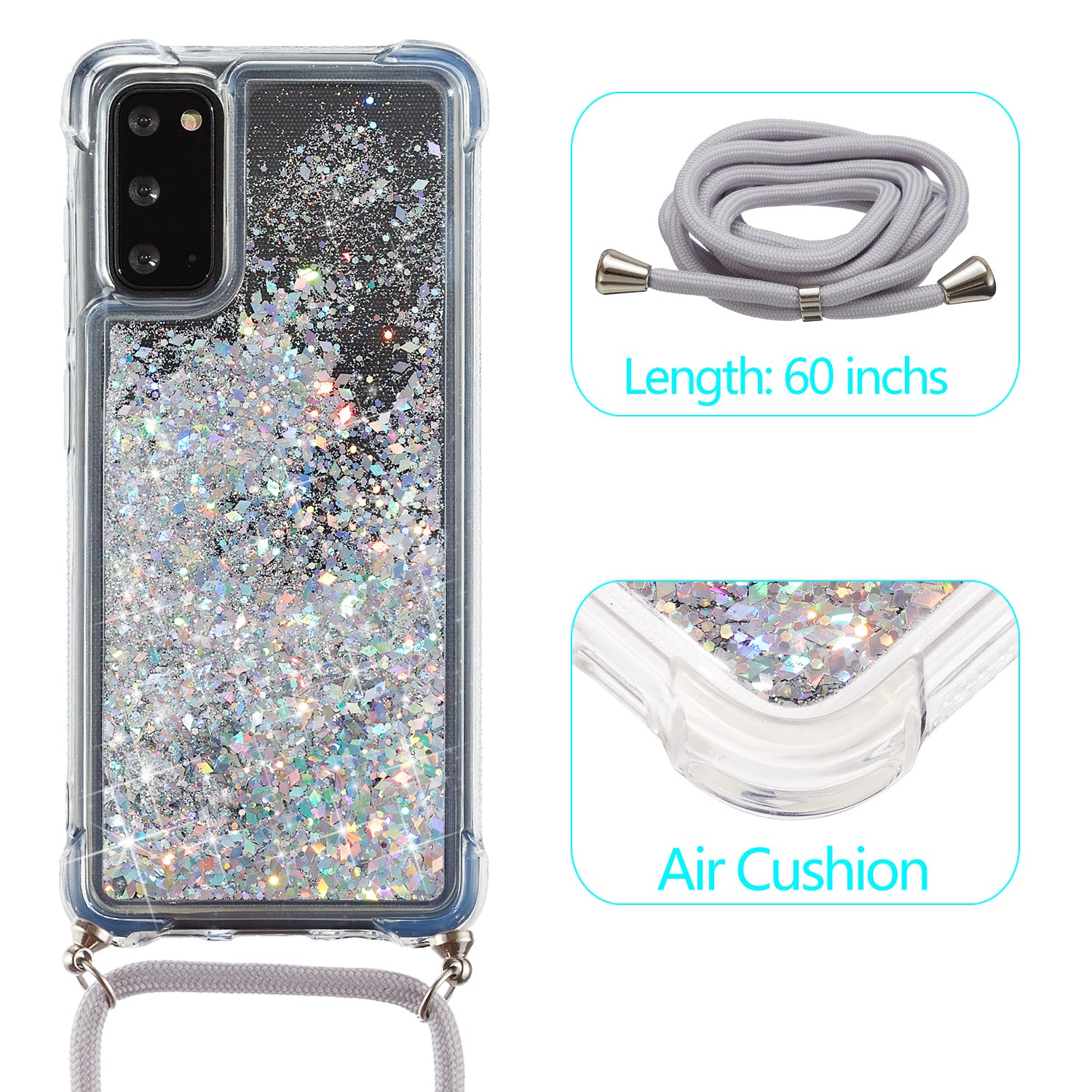 Glitter Powder Quicksand TPU Back Case for Samsung Galaxy S20 4G/S20 5G - Grey