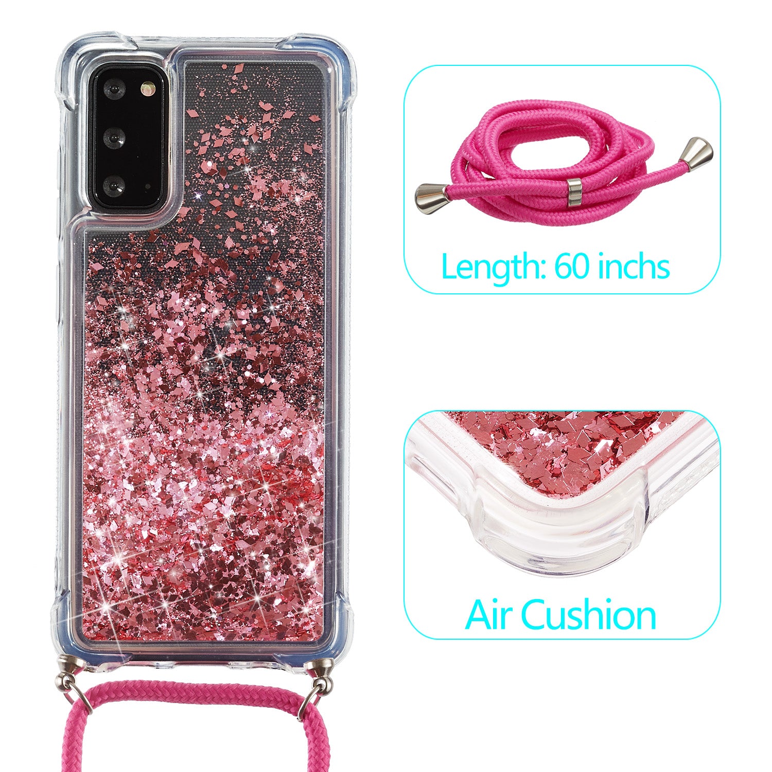 Glitter Powder Quicksand TPU Back Case for Samsung Galaxy S20 4G/S20 5G - Rose