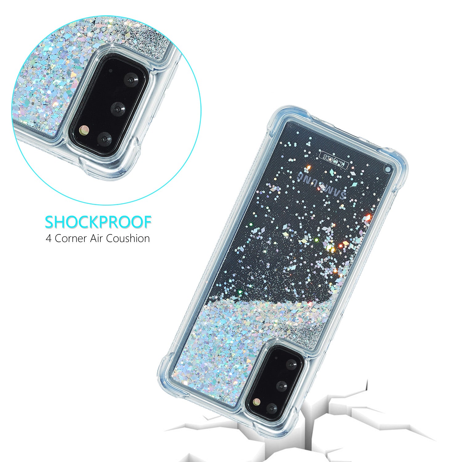 Glitter Powder Quicksand Inside TPU Shell for Samsung Galaxy S20 4G/S20 5G - Silver