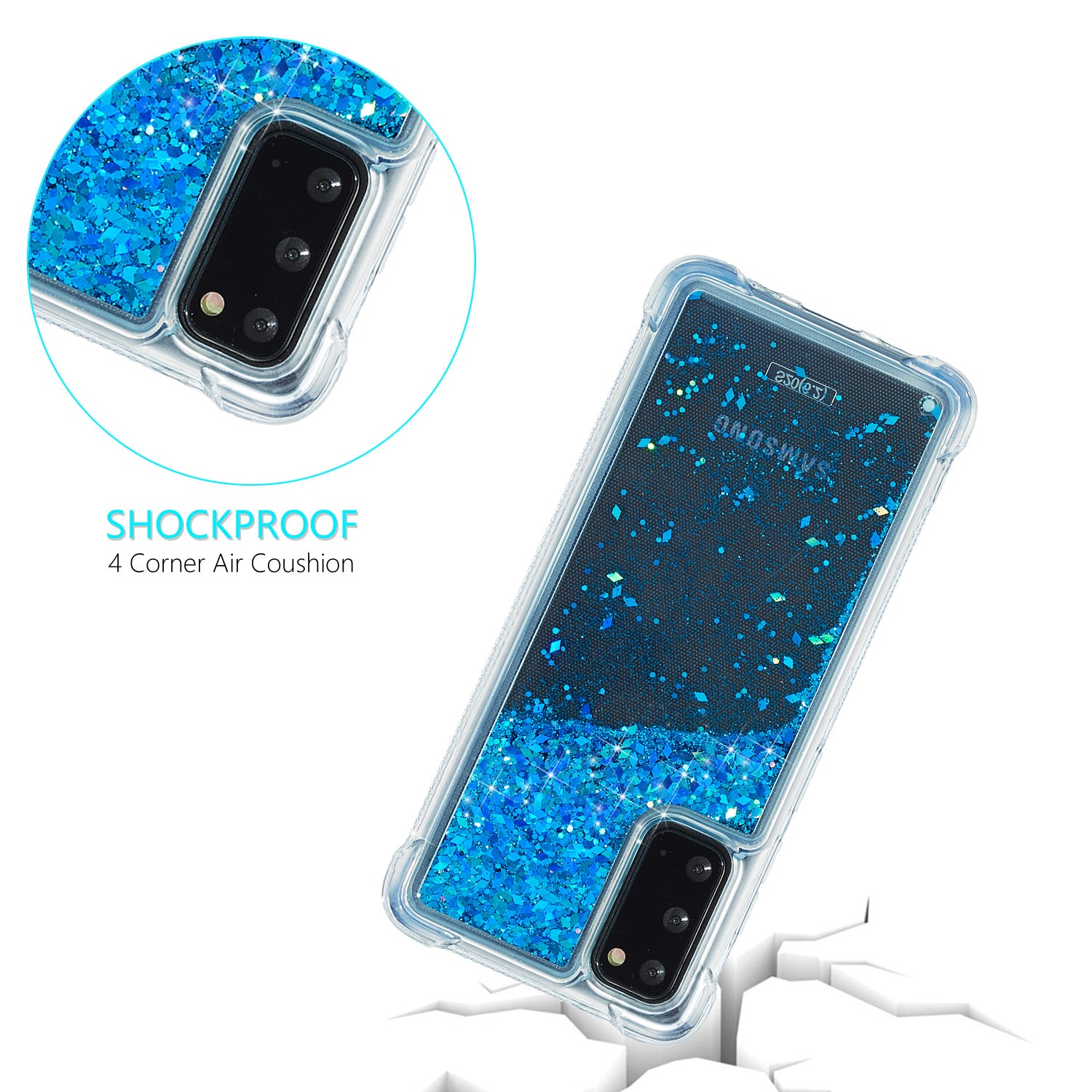 Glitter Powder Quicksand Inside TPU Shell for Samsung Galaxy S20 4G/S20 5G - Blue