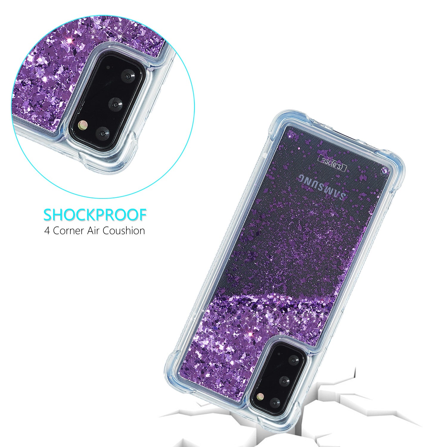 Glitter Powder Quicksand Inside TPU Shell for Samsung Galaxy S20 4G/S20 5G - Purple