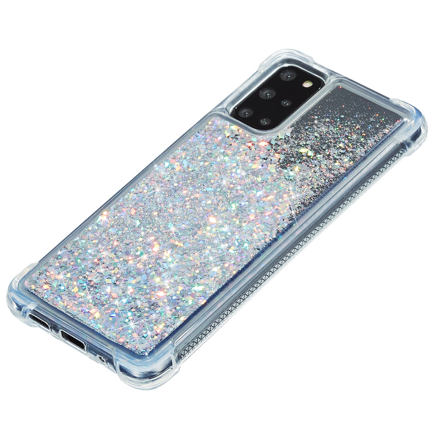 Glitter Powder Pure Color Quicksand TPU Shell for Samsung Galaxy S20 Plus - Silver