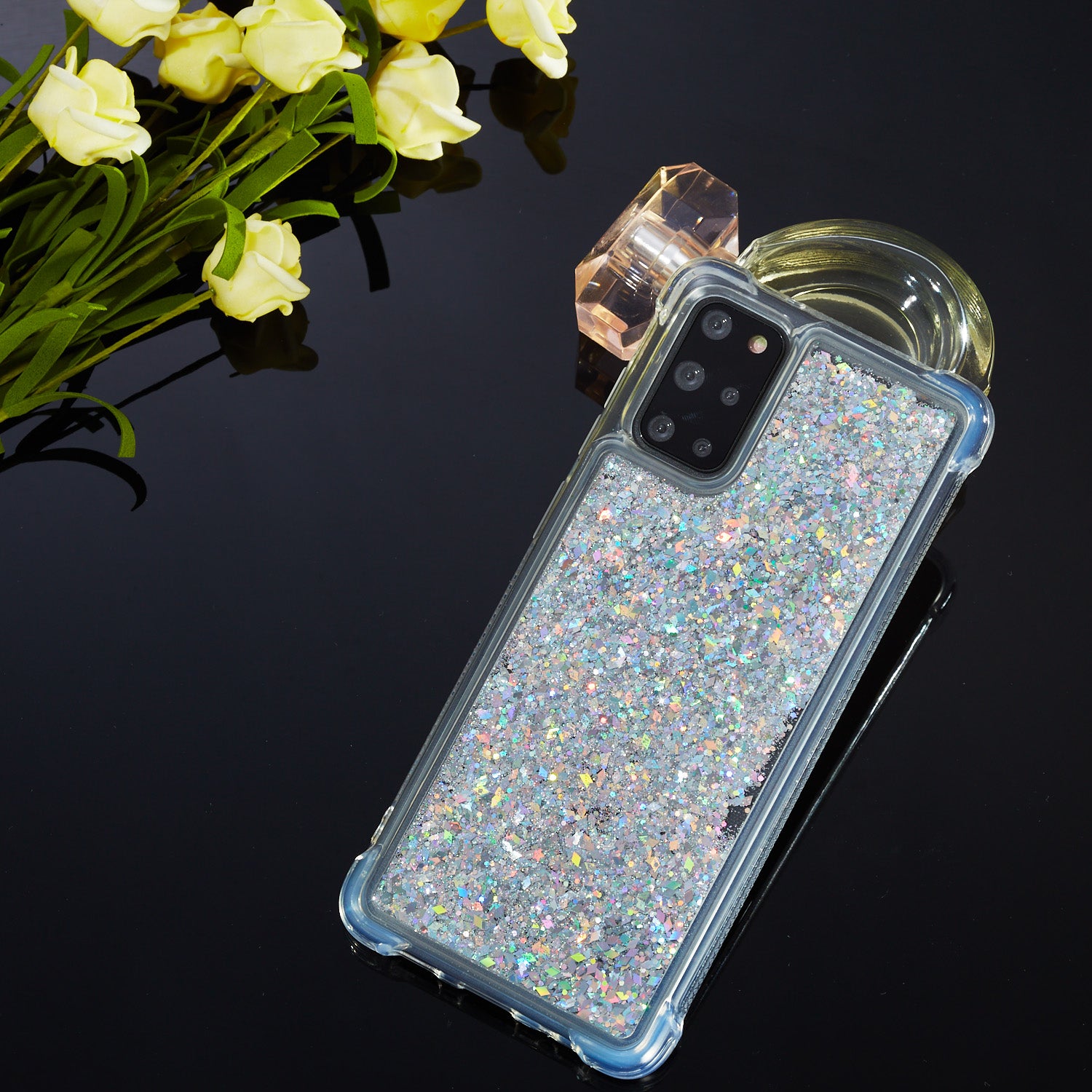 Glitter Powder Pure Color Quicksand TPU Shell for Samsung Galaxy S20 Plus - Silver