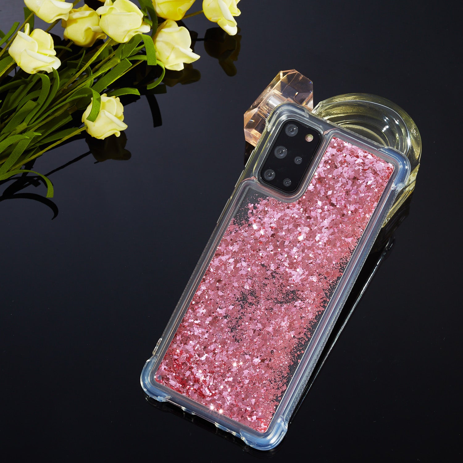 Glitter Powder Pure Color Quicksand TPU Shell for Samsung Galaxy S20 Plus - Pink