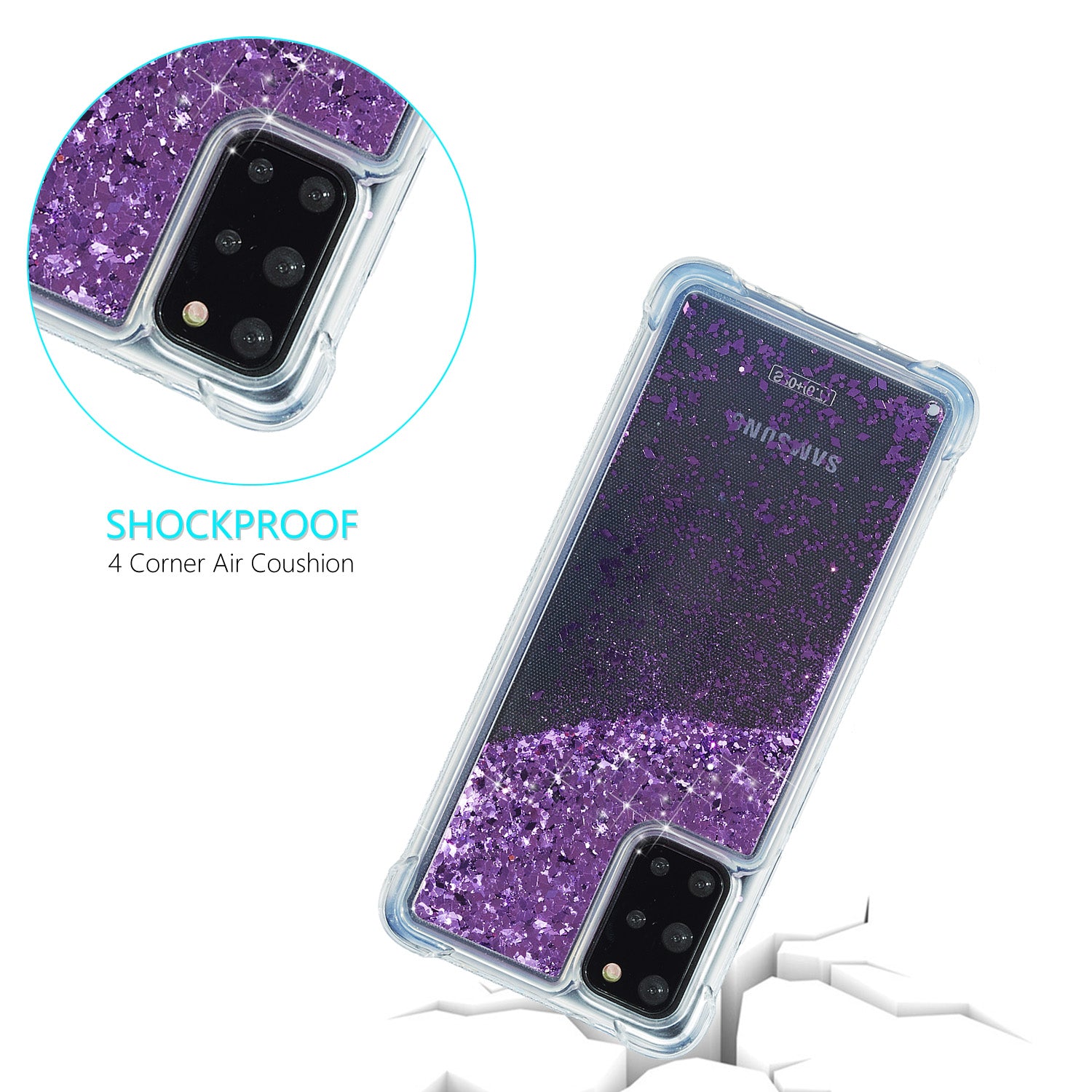 Glitter Powder Pure Color Quicksand TPU Shell for Samsung Galaxy S20 Plus - Purple