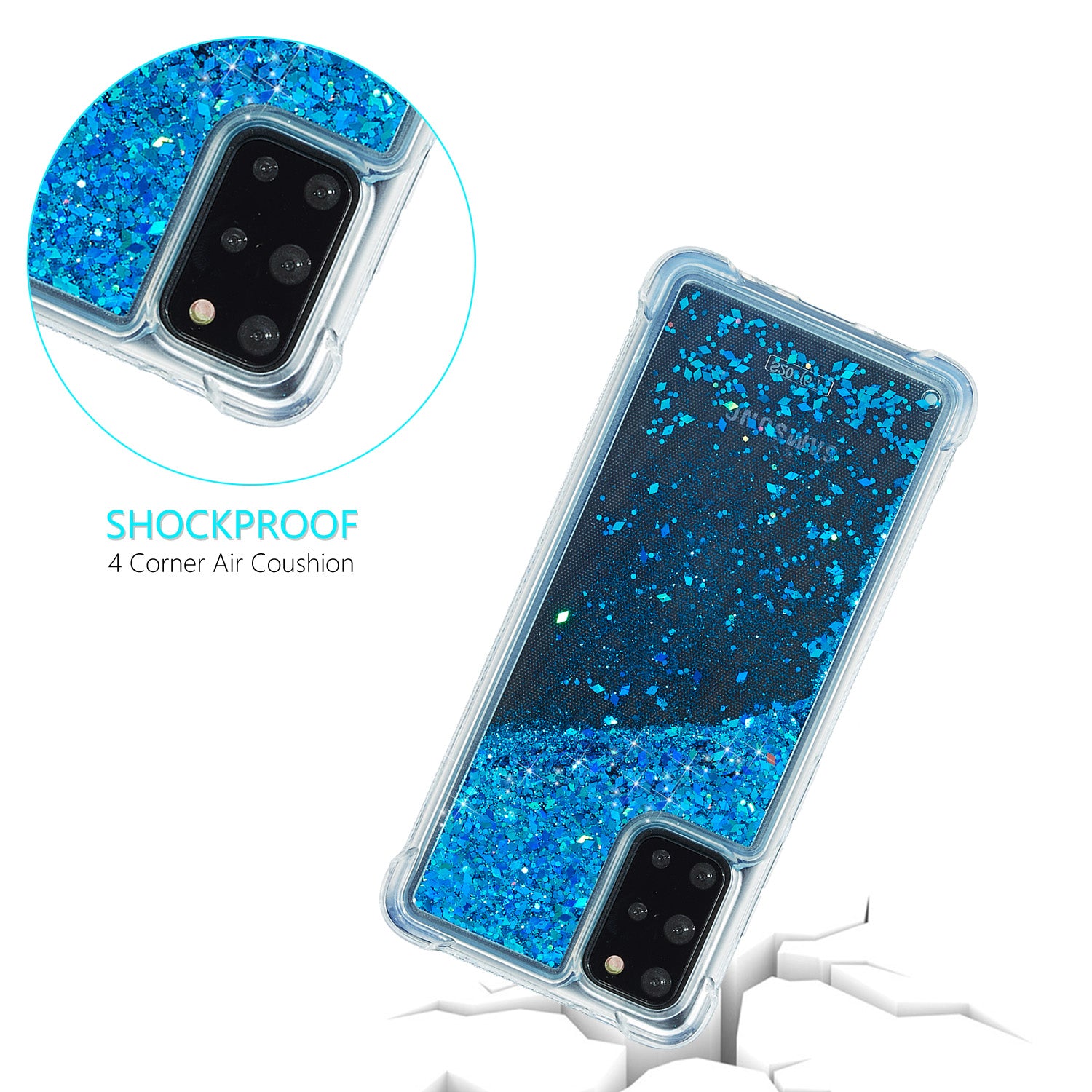 Glitter Powder Pure Color Quicksand TPU Shell for Samsung Galaxy S20 Plus - Blue